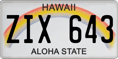 HI license plate ZIX643