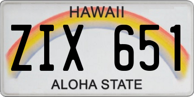 HI license plate ZIX651