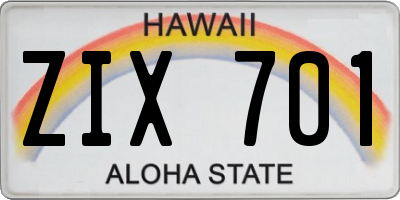 HI license plate ZIX701