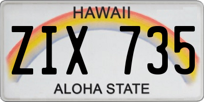 HI license plate ZIX735