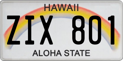 HI license plate ZIX801