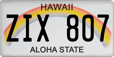 HI license plate ZIX807