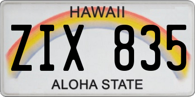 HI license plate ZIX835