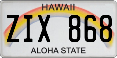 HI license plate ZIX868