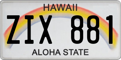HI license plate ZIX881