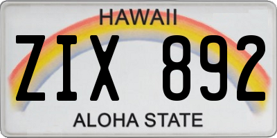 HI license plate ZIX892
