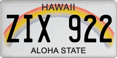 HI license plate ZIX922