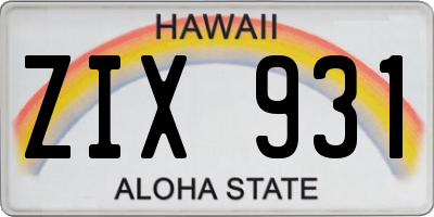 HI license plate ZIX931