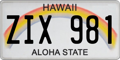 HI license plate ZIX981