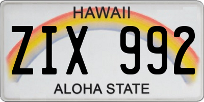 HI license plate ZIX992