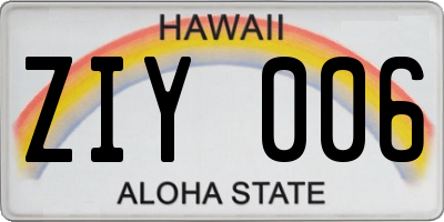 HI license plate ZIY006