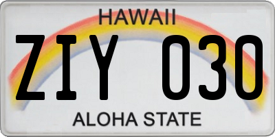 HI license plate ZIY030