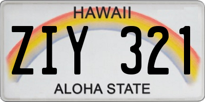 HI license plate ZIY321