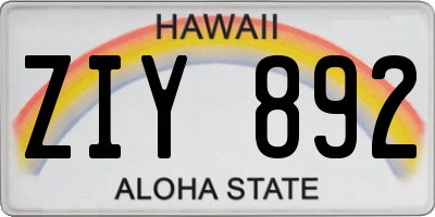 HI license plate ZIY892
