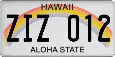 HI license plate ZIZ012