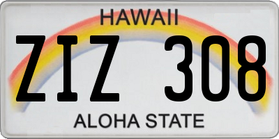HI license plate ZIZ308