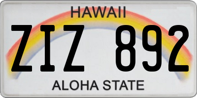HI license plate ZIZ892