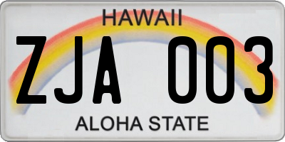 HI license plate ZJA003