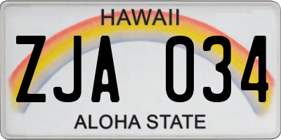 HI license plate ZJA034