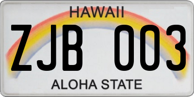 HI license plate ZJB003
