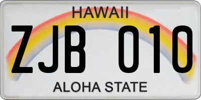 HI license plate ZJB010
