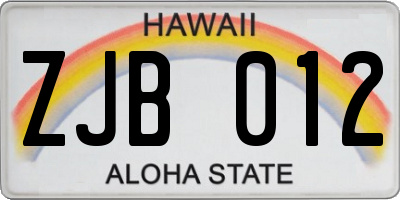 HI license plate ZJB012