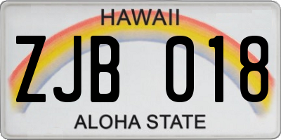 HI license plate ZJB018