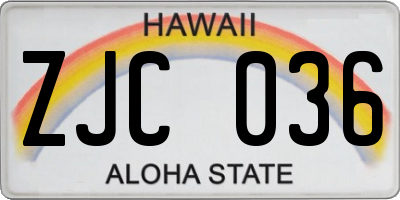 HI license plate ZJC036