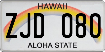 HI license plate ZJD080