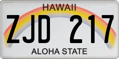 HI license plate ZJD217
