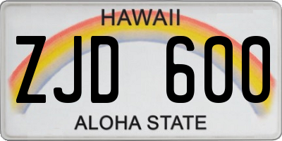 HI license plate ZJD600