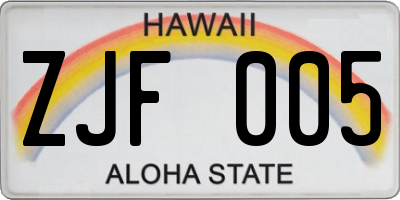 HI license plate ZJF005