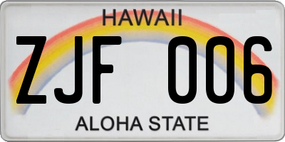 HI license plate ZJF006