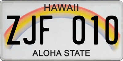 HI license plate ZJF010