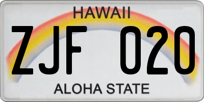 HI license plate ZJF020