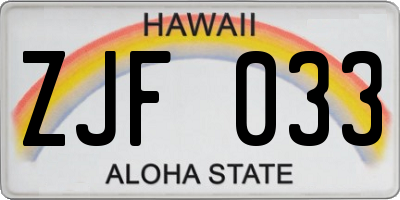 HI license plate ZJF033