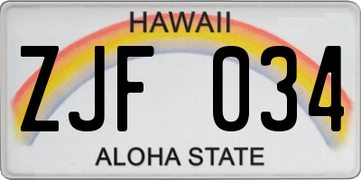 HI license plate ZJF034