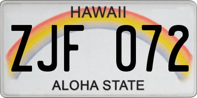 HI license plate ZJF072