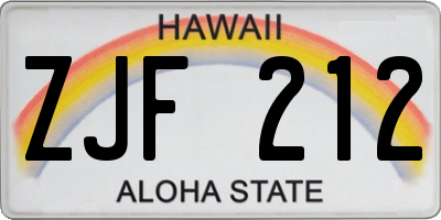 HI license plate ZJF212