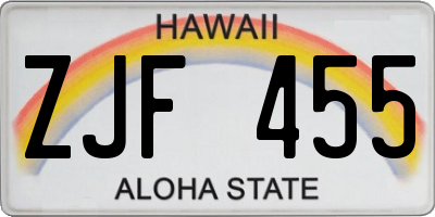 HI license plate ZJF455