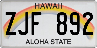 HI license plate ZJF892