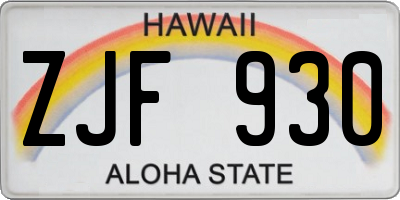 HI license plate ZJF930