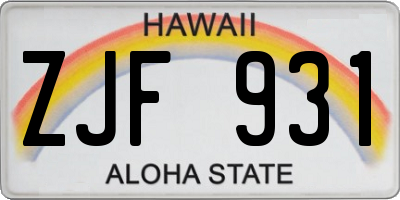 HI license plate ZJF931