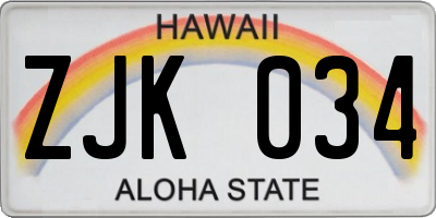 HI license plate ZJK034