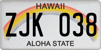 HI license plate ZJK038