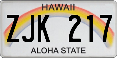 HI license plate ZJK217