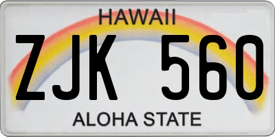 HI license plate ZJK560