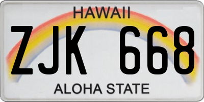HI license plate ZJK668