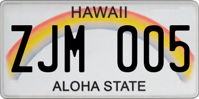 HI license plate ZJM005