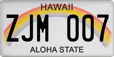 HI license plate ZJM007